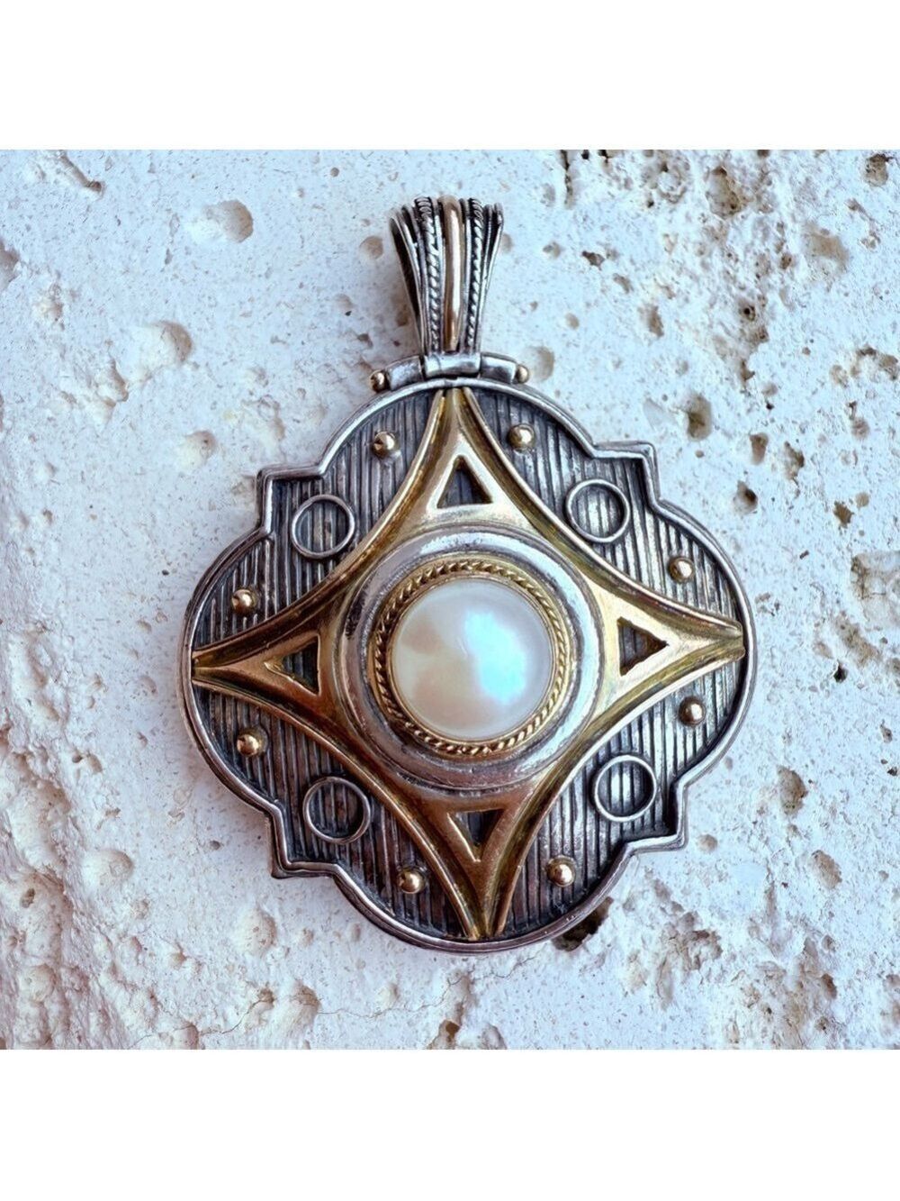 Gerochristo BIG 18k Gold & Sterling Silver Mabe Pearl Large Pendant Early 90’s